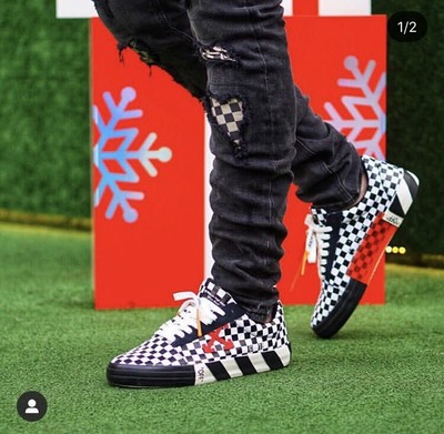 off white vulc low top on feet