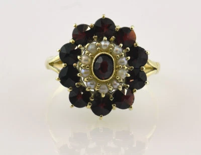 Perlen, Granat Ring 585/000 14 K Gelbgold - Bild 1 von 3
