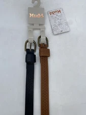 Womens Mudd Faux Leather Belt Size S/M Small Medium Black & Brown Scalloped