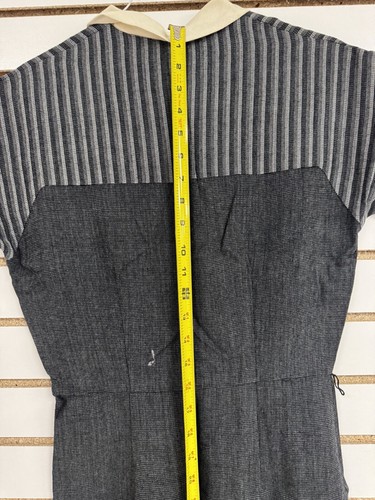 Vintage 1950s Day Dress Blue Quarter Button White Collar Zipper Side W 26" BL - Picture 8 of 8