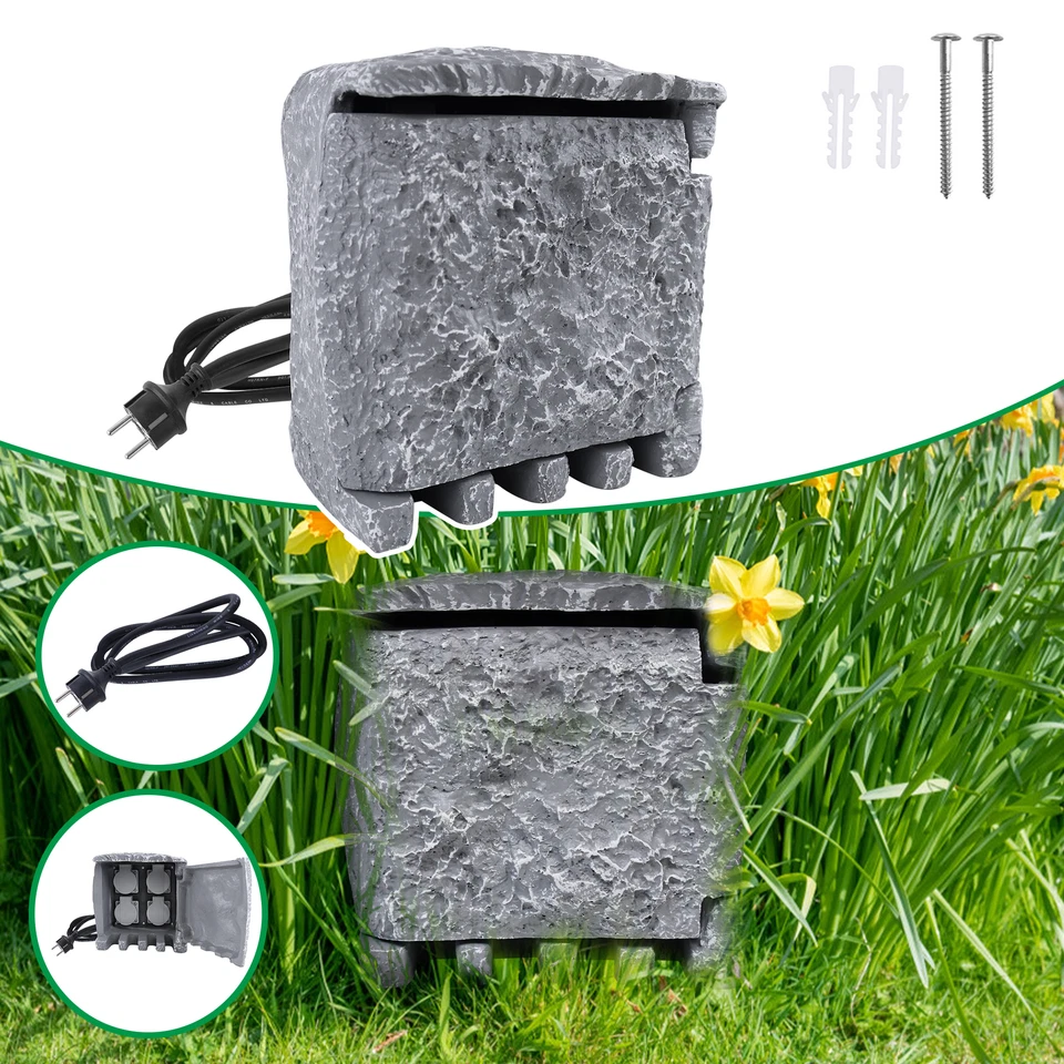 ACXIN Gartensteckdose Außensteckdose 4-Fach Steckdose Outdoor Steinoptik mit Kabel DE
