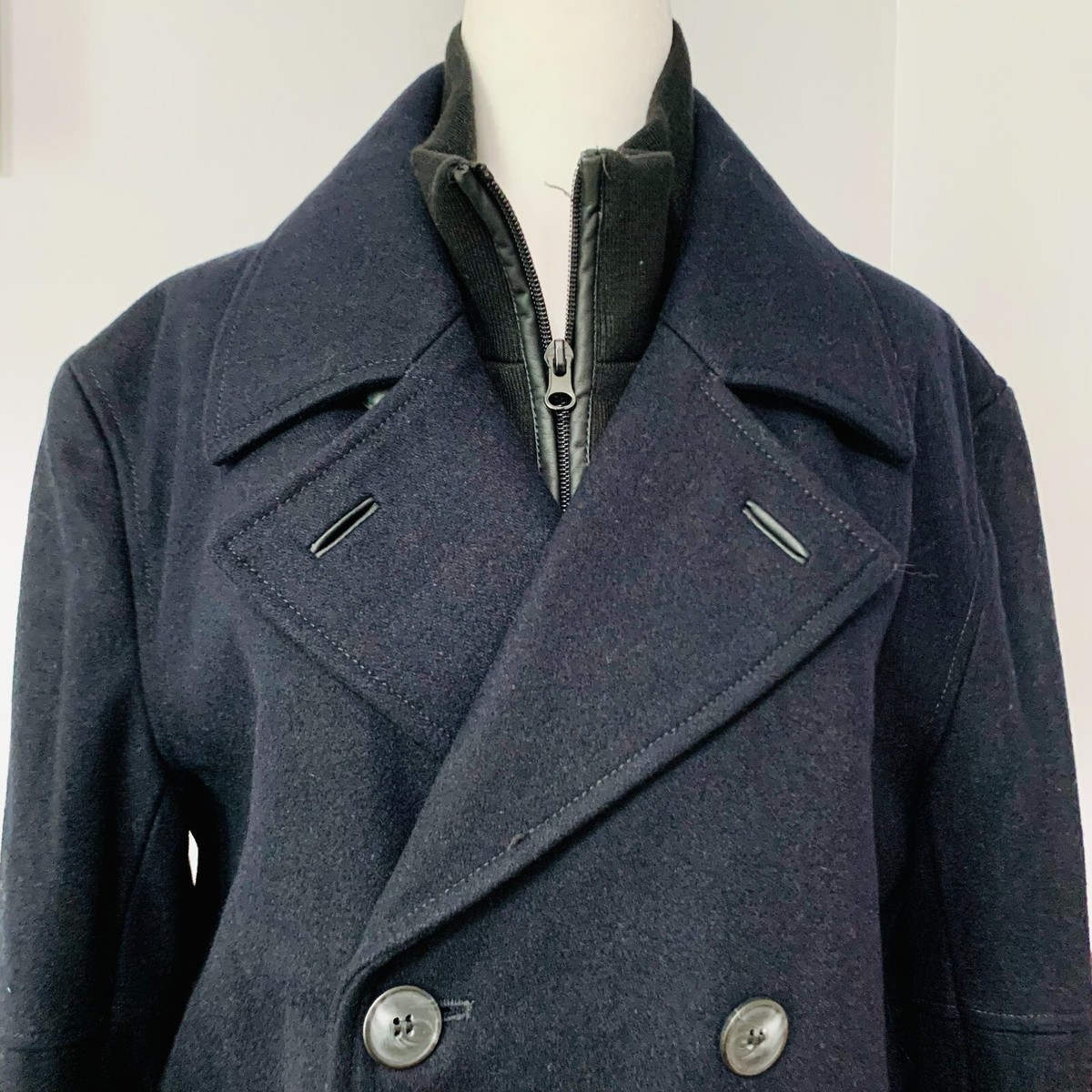 BARNEYS NEW YORK WOOL PEA COAT BLACK | eBay