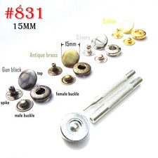 #831 15mm Leather Bag Clothes Coat Metal Snap Press Stud Button Popper Fastener 
