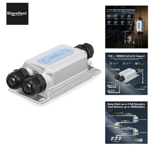Outdoor Gigabit PoE Passthrough Switch, 1 PoE in 2 PoE Out Extender, IEEE802....
