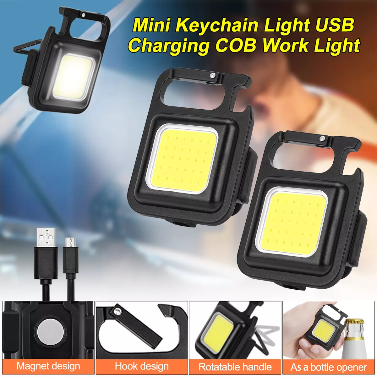 800LM Mini COB LED Flashlight Bright Rechargeable Keychain Light