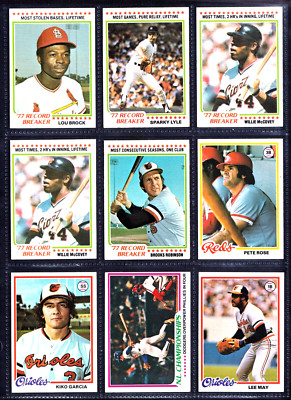1978 Topps Baseball Lot of 9 Stars Rose Robinson McCovey Lyle Brock +4  BB2