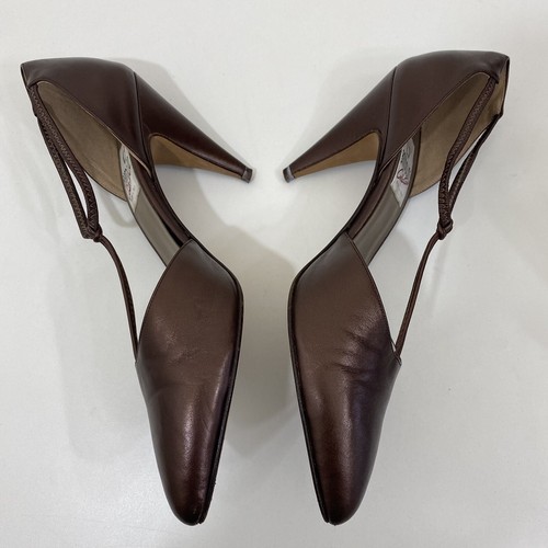 BANDOLINO VTG T Strap Brown Leather Womens 8 Heels Point Toe Pump Shoes - Picture 4 of 10