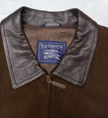 Vintage 80s BURBERRY's Logo Bomber Jacket coat SUEDE LEATHER Brown