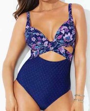 NWT Swimsuits For All Womens Tummy Control Straps Cutout One Piece Plus Size 18