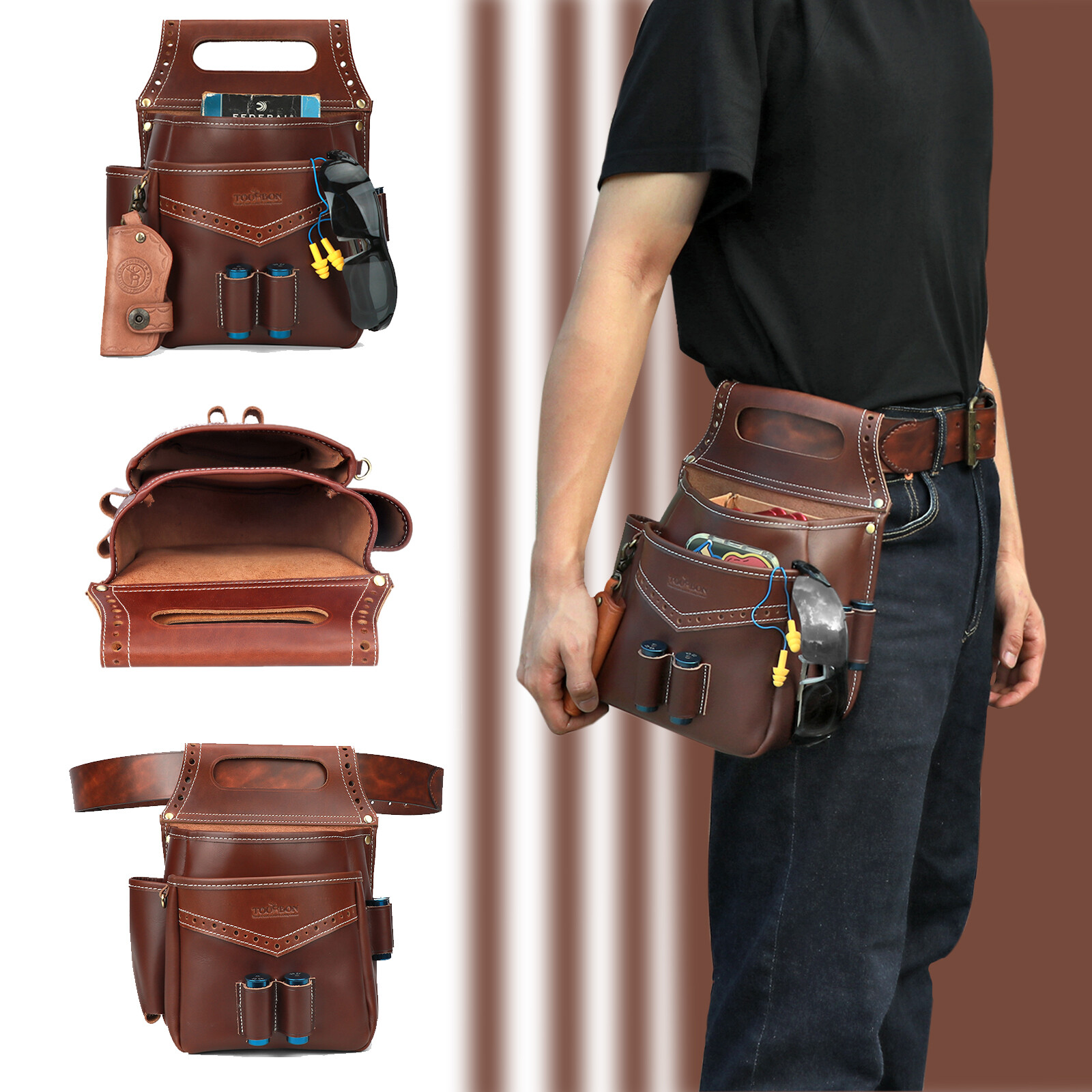 Tourbon Leather Cartridges Bag Shells Holder Case Shooting Ammo Carry Pouch