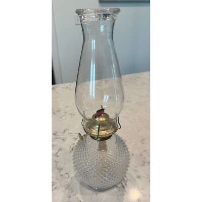 Anchor Hocking Round Diamond Point Glass Oil Kerosene Lamp Vintage1980's