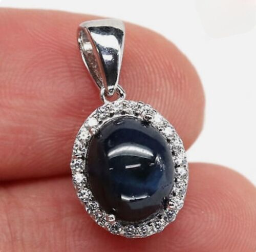 Vintage Genuine Blue Star Sapphire Necklace Sterling Silver / 925 Silver Pendant - Picture 2 of 3