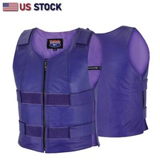 Women's Purple Leather Motorcycle Vest - Bullet-Resistant Style, Adjustable Fit,