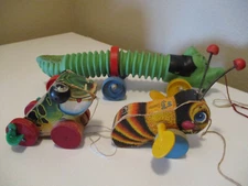 VTG Fisher Price Jolly Jumper Frog 450 & Buzzy Bee 325 & Caterpillar Pull Toys