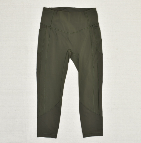 Lululemon Women Skinny Legging Pull On Gym Polyester Green Size 10 Side Pockets
