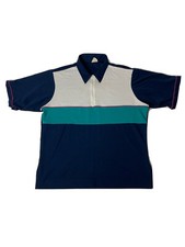 Vintage King Louie Bowling Shirt Polo Zip Mens L Teal Navy White Made in USA