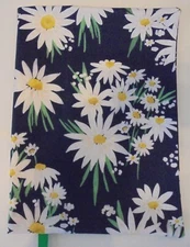 FABRIC Book Cover 5 1/2"x 8 1/2" Book White Daisy Flower with Navy PRINT FABRIC