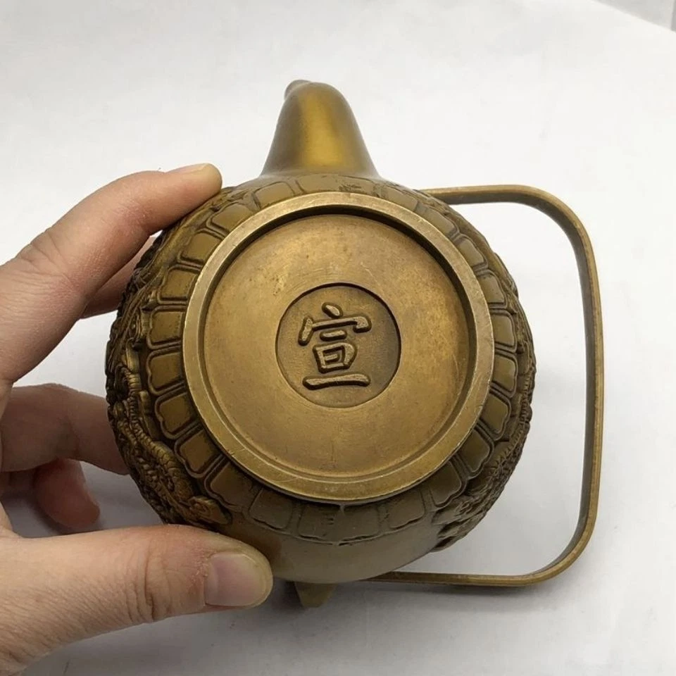 9cm Dragon and Phoenix Copper Pot Wine Pot Tea Pot Household Relief Decoration - Image 4 of 4