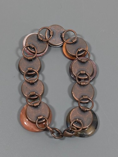 Retro Boho Moonglow Button Copper Chain Bracelet Tennis Purple Pink 7.5 in - Picture 9 of 13