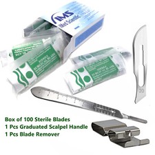 100 Surgical Sterile Blades 20 Scalpel Knife Handle 4 Graduated Blade Remover