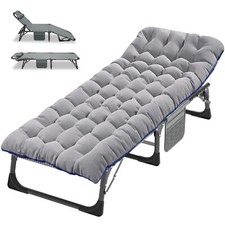 Folding Camping Cot Adjustable 4 Gears Recliner Lounge Chair W/Mattress Headrest