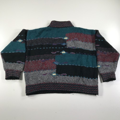 Vintage Peruvian Connection Mens Large Sweater Merino Wool Blue Gray Red Purple - Picture 6 of 10