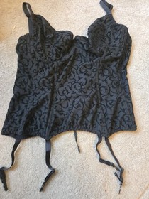 Vintage Ann Summers Retro Black 36D ribbon Lace Bustier Corset Basque Top