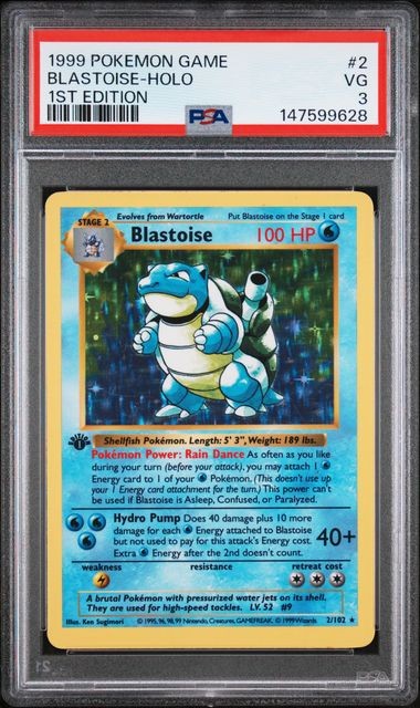 Pokemon Blastoise Base Set 1st Edition Holo #2 PSA 3