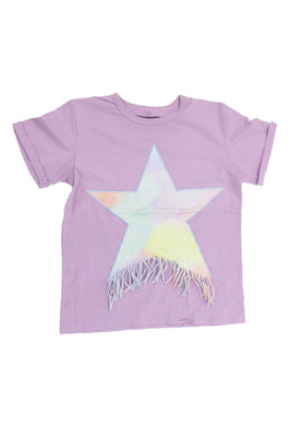 Stella McCartney Kids Girls Short Sleeve Crew Neck Fringe Star Shirt Purple 14