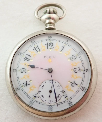 ANTIQUE 16s ELGIN BW RAYMOND GRADE 280 17 JEWEL FANCY DIAL POCKET WATCH