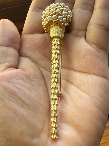 Vtg Signed AN Gold Tone Scepter Torch Wand Long Brooch Pin