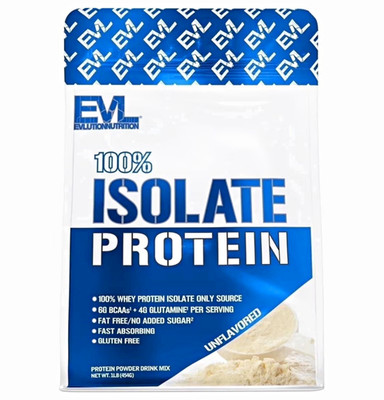 EVL 100% Whey Protein Isolate Powder Unflavored Gluten-Free No Sugar 1 lb