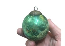 Vintage Midwest Kugel Green Mercury Glass Christmas Ornament 3 Brass Cap Heavy