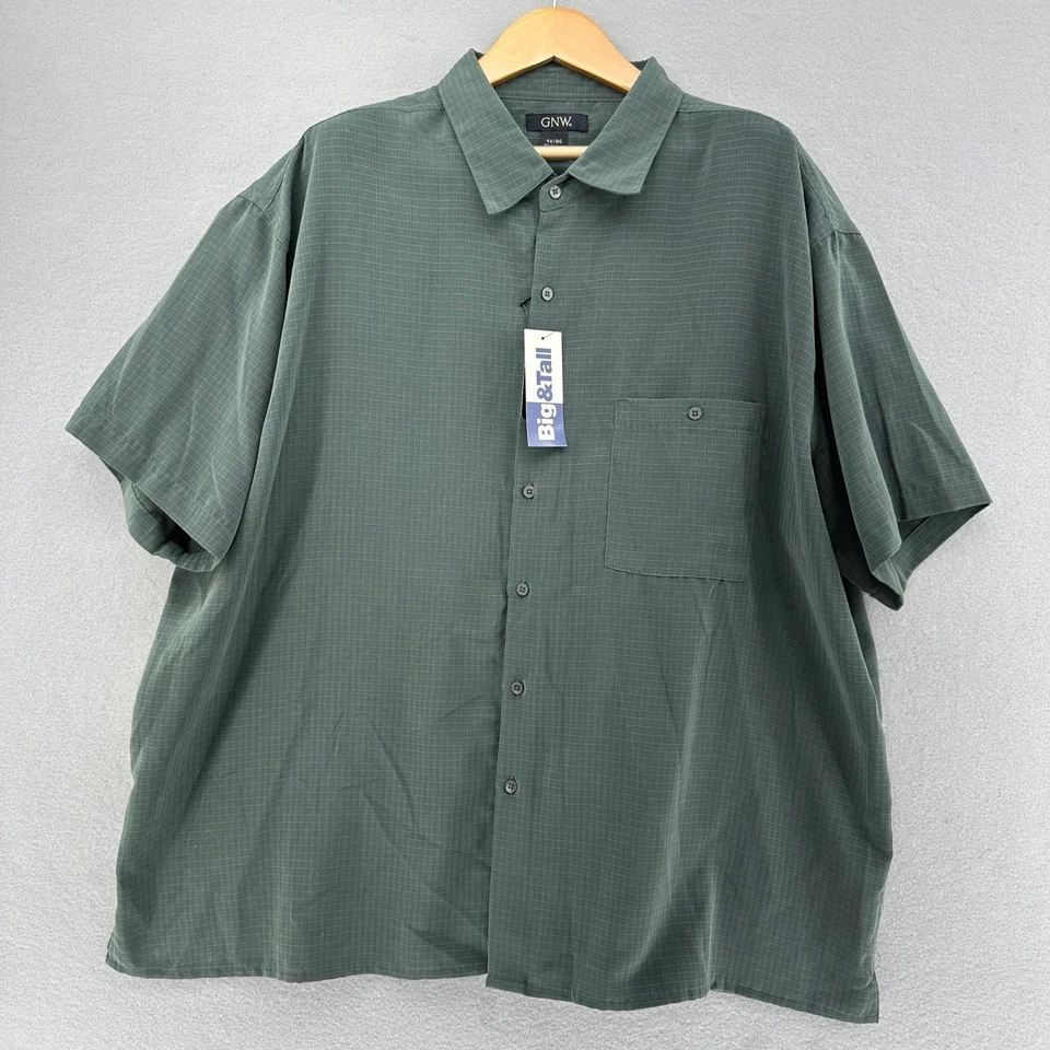 Camisa masculina GNW grande e alta verde oliva manga curta com botões - 4X NOVA Baggy Dad - Imagem 2 de 4