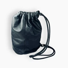 Vintage Saks Fifth Avenue Black Leather Drawstring Backpack Bucket Bag Satchel