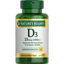 Nature's Bounty Vitamin D3 1000 IU Softgels 250 Count Immune Support and Bone...