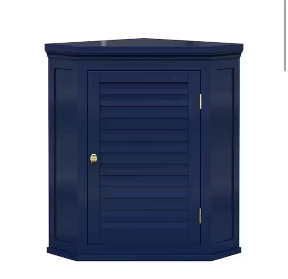 Gabinete de baño de pared esquinero azul marino Teamson Home Glancy 15”x22,5”x24” Foto 2 de 4