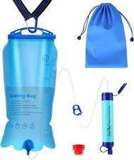 Gravity Water Filter Straw,Portable 3L Water Storage Bag, Adjustable Tree Strap