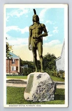 Plymouth MA-Massachusetts, Massasoit Statue, Antique, Vintage Postcard