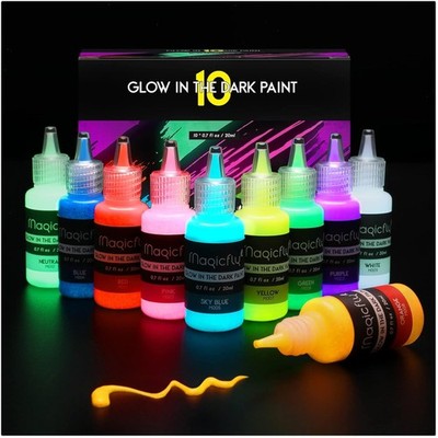 Schwarzlicht Leuchtfarben Set 10x20ml Glow-in-the-Dark Acrylfarben Deko