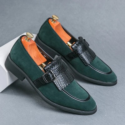 Men's Vintage Suede Loafers Comfortable Lightweight Business Monk Strap Shoes