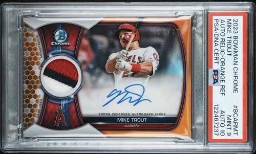 2023 Bowman Chrome - MIKE TROUT - ORANGE REFRACTOR GAME USED ON CARD AUTO 17/25