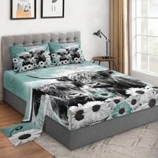 Wecozy 3 Pieces Twin Size Bed Sheet Sets Pillowcases Highland Cow Animal
