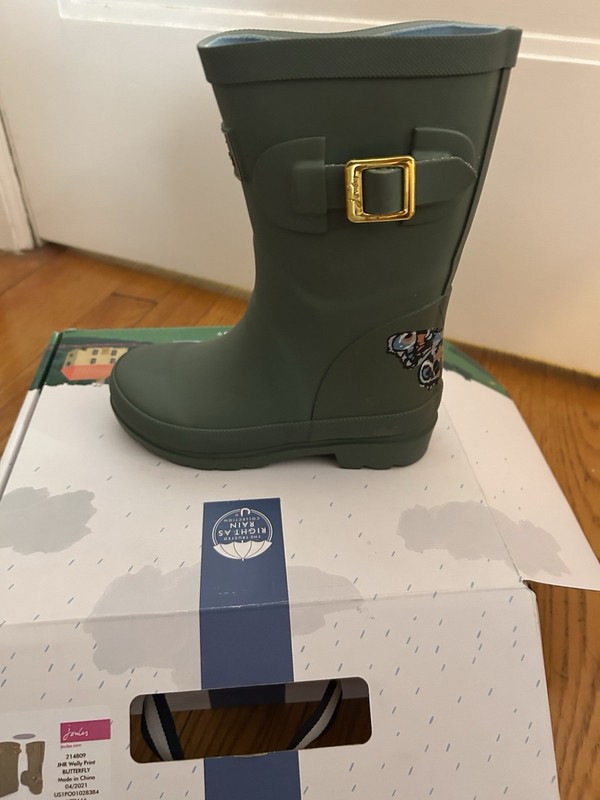 Joules JNR Welly Print Butterfly Rain Boots Green Buckle Girls Size 11 Rubber