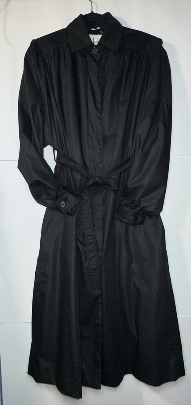 VTG 80s Narel Black Trench Coat Maxi Long Dolman Batwing Sleeve Belted Goth M/L