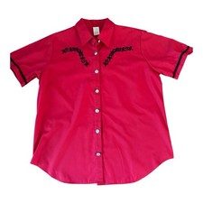 Vtg 80s Square Dance Blouse Womens Red Shirt SMALL Malco Modes Rockabilly Swing
