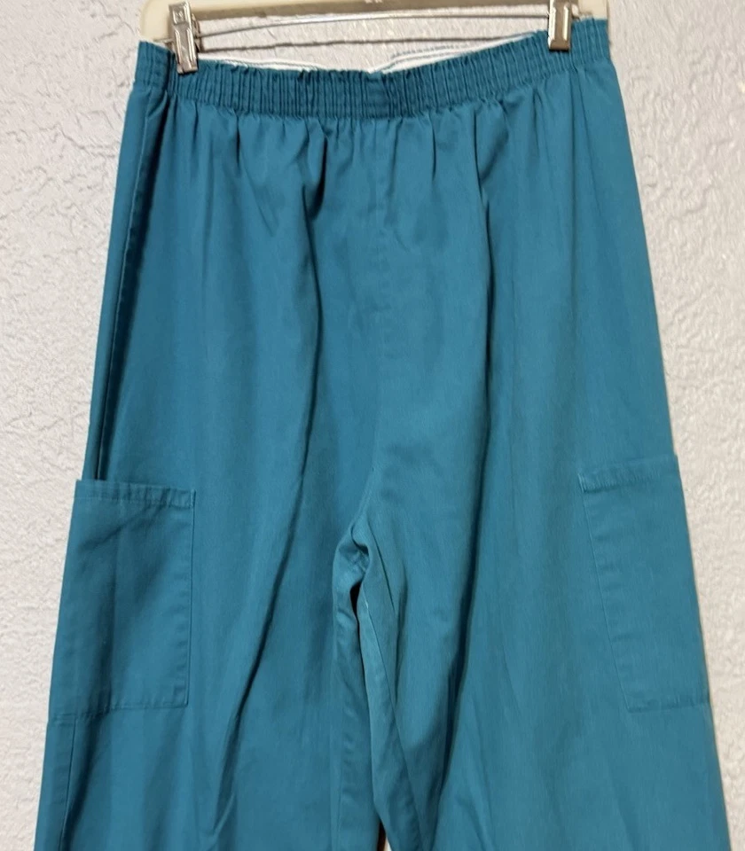 White Swan Fundamentals Scrub Bottom Uniform Teal Blue Elastic Waist Vtg Pants - Image 2 of 4
