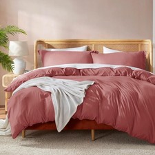 Pink Clay Duvet Cover Queen Size - Soft Double Brushed Queen Duvet Cover Set, 3