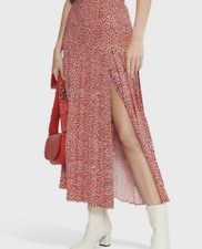 Ted Baker Zandi printed knife pleated Pink Red midi skirt Size 3 Medium