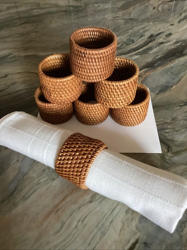 Set of 7 Wicker Rattan Woven Napkin Rings Brown NEW! - Picture 2 of 4